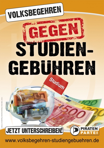 Plakat zum Volksbegehren gegen Studiengebühren