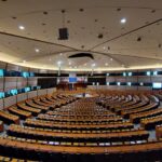 Der leere Plenarsaal des EU-Parlaments in Brüssel