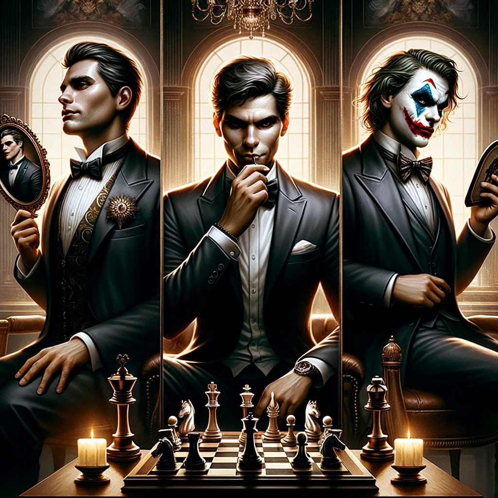 Symbolbild: Dunkle Triade bestehend aus: Narzismuss, Machiavellismus und Psychopathie (DALL-E Generiert)