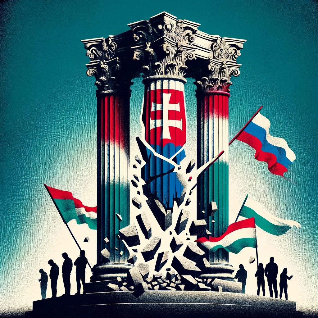 Symbolbild: Säulen der Demokratie in Ungarn und Slovakei werden beschädigt.